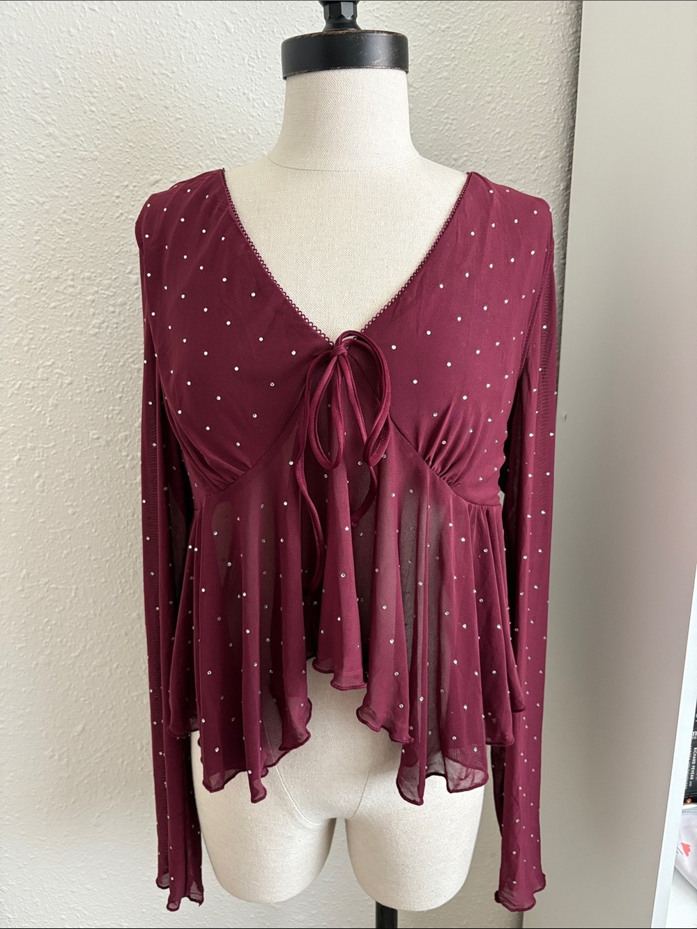 Francesca’s | Women's Burgundy Rhinestone Dot Top